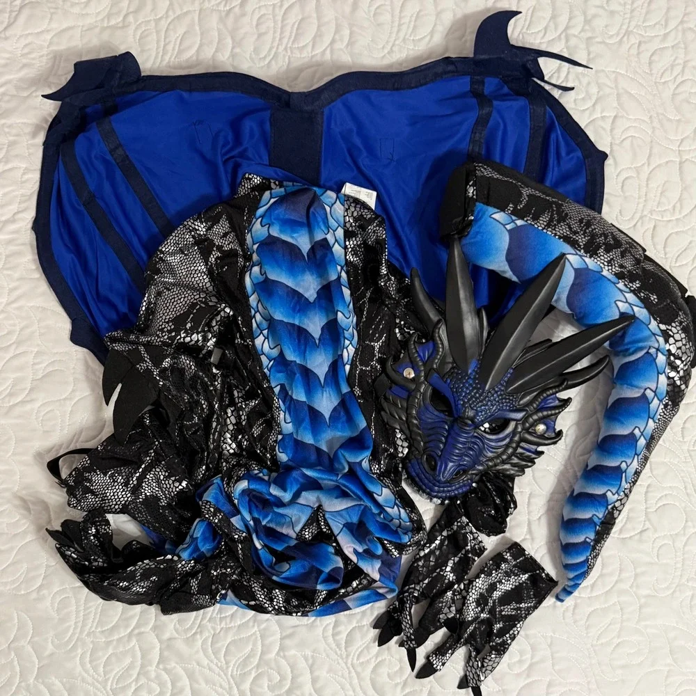 Spooktacular Creations Dragon Costume Kids Small 5-7 Blue Black 5pc Set